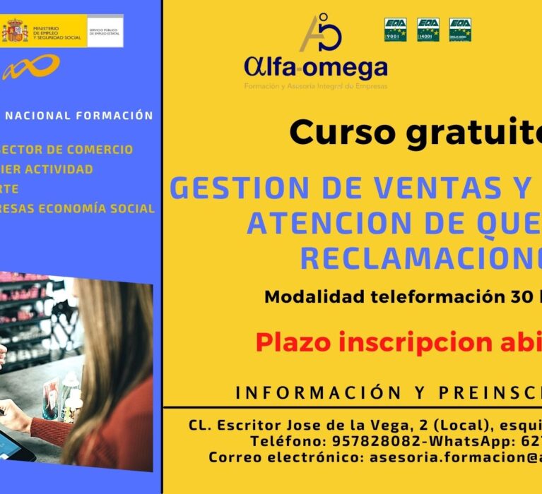 Gestión de ventas y su cobro, atención de quejas y reclamaciones