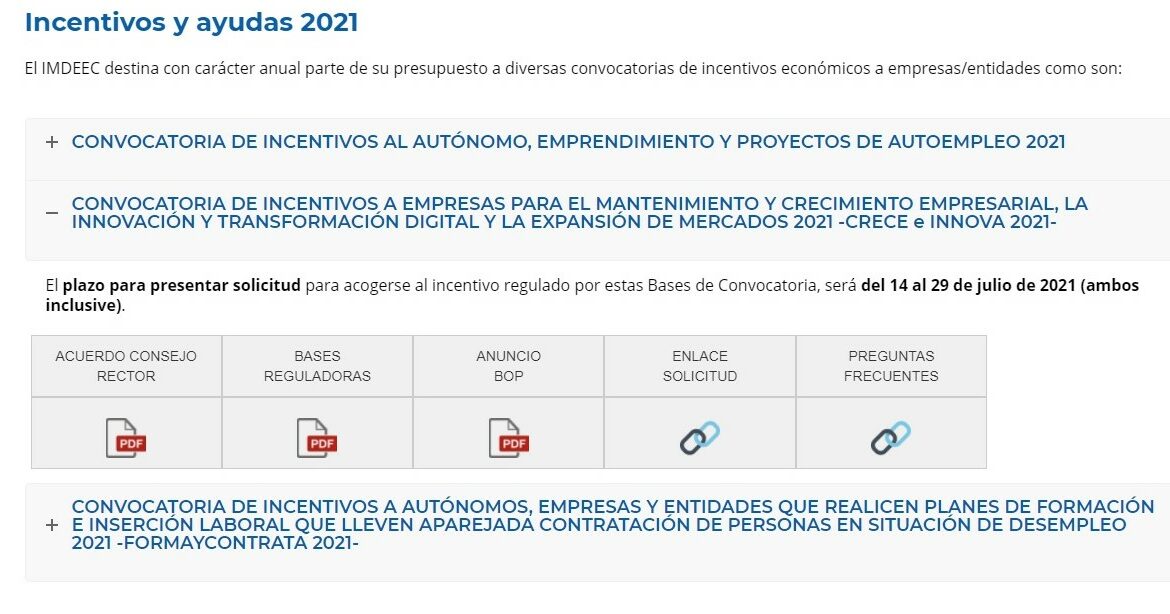 Plan de Incentivos y Subvenciones del IMDEEC 2021