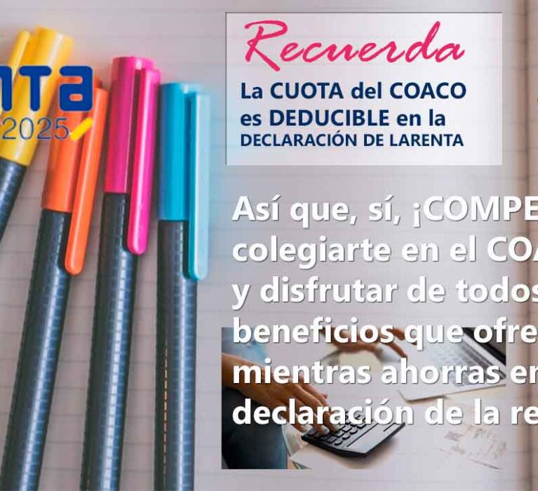 COACO RECUERDA LA POSIBILIDAD DE DEDUCIR LA CUOTA COLEGIAL EN LA DECLARACIÓN DE LA RENTA